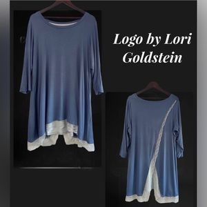 LOGO by Lori Goldstein Color-Block Knit
Top with Lace Hem 1X
